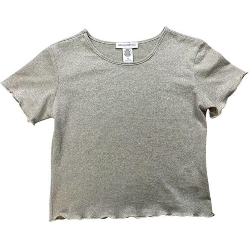 URBAN OUTFITTERS Crop T-Shirt Stretch Metallic Silver Short Sleeve Women's Small